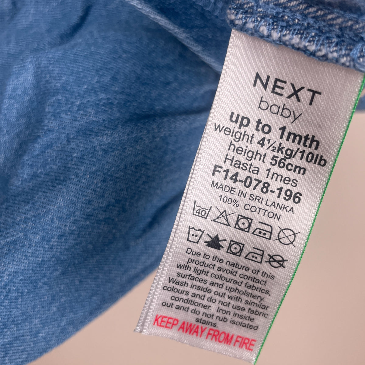 Next Baby Etikett – Größe 56 und 100 Prozent Baumwolle