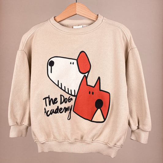 ZARA Kinderpullover The Dog Academy in Beige, Größe 98 – Vorderansicht