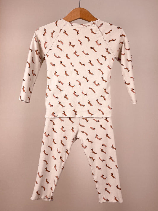 H&M Baby Schlafanzug Set mit Dackelprint Größe 80 Rückansicht