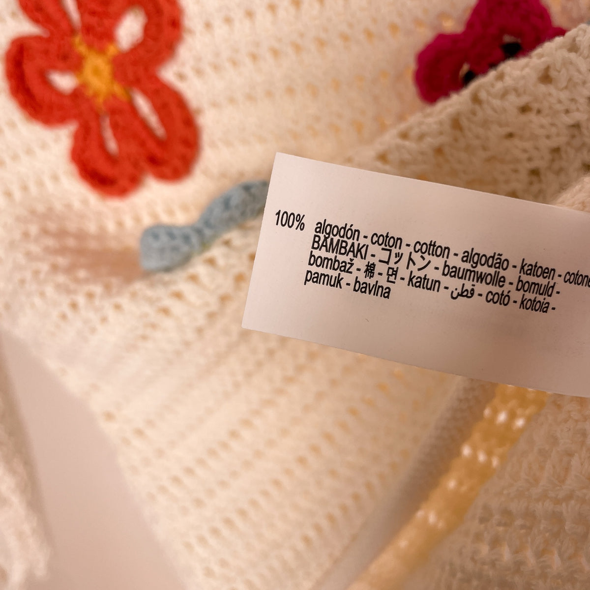 Zara Häkelpullover Materialetikett 100 Prozent Baumwolle
