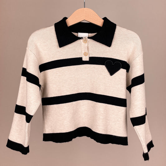 Zara Mädchen Pullover mit Streifen und Herz Größe 104 Rückansicht