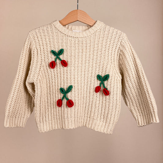 Zara Mädchen Strickpullover mit Kirschen Größe 86 Vorderansicht